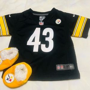 Steelers polamalu jersey for a 24 month old and slippers to go with